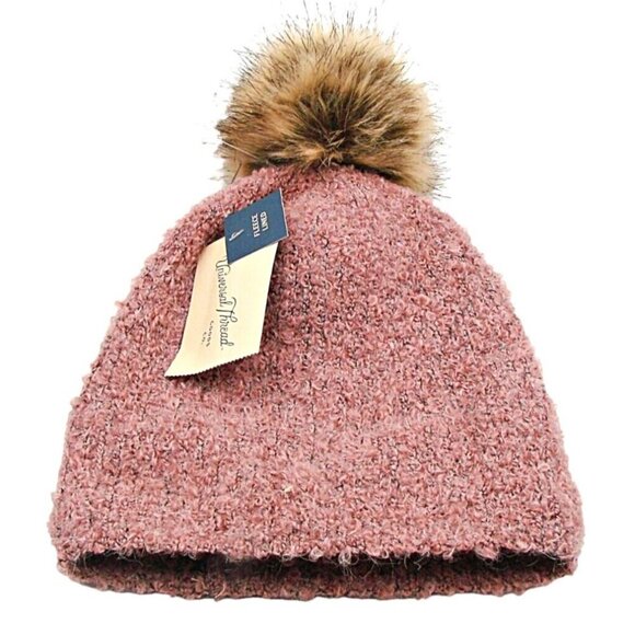 NEW Universal Threads Pink Fleece Lined Beanie Pom Pom Winter Hat Blush One Size - Picture 1 of 9